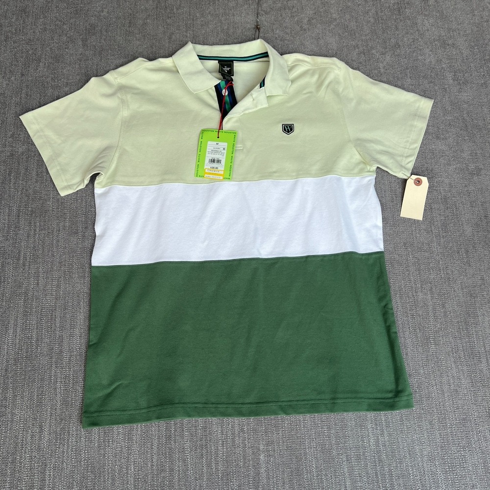 Houston White Polo Shirt Mens Medium Green White Colorblock Short Sleeve Outdoor